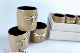 Set of 6 milk coffee napkin rings attached with dragonfly
